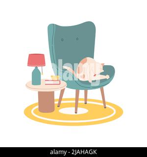 Cat on modern chair flat design vector Stock Vector