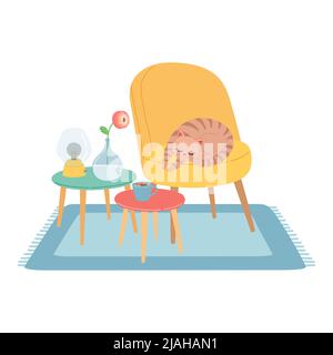 Cat on modern chair flat design vector Stock Vector