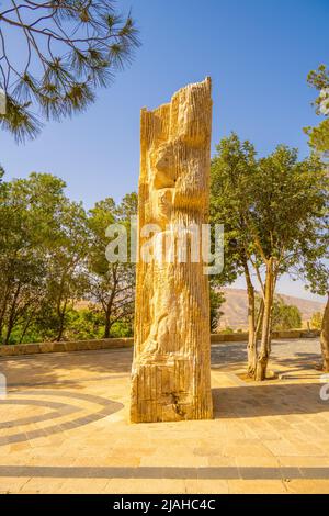 Carved stone at the entrance to Moses memorial church Mount Nebo Stock Photo