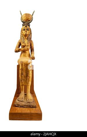 Egyptian statuette isolated on white background with space for text Stock Photo