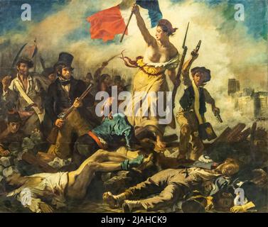 Paris, France-March 18, 2018: Liberty Leading the People, La Liberté guidant le peuple, painting by Eugène Delacroix commemorating the July Revolution Stock Photo