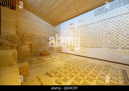 Byzantine mosaics on display in the Museum on Mt Nebo Jordan Stock Photo