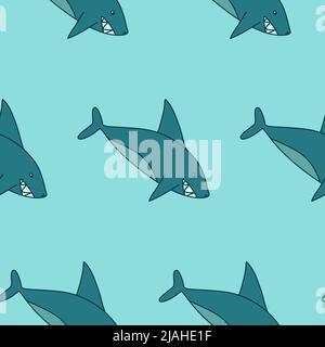 Great white shark aqua seamless pattern simple childish print for textile design and wrapping paper Stock Vector