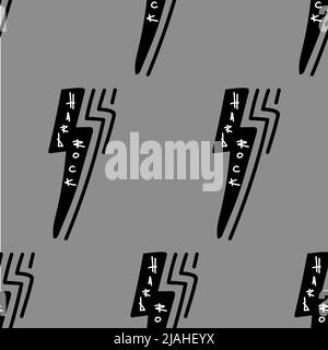 Seamless pattern with Lightning and graffiti Hard Rock. Lettering. Stock Vector