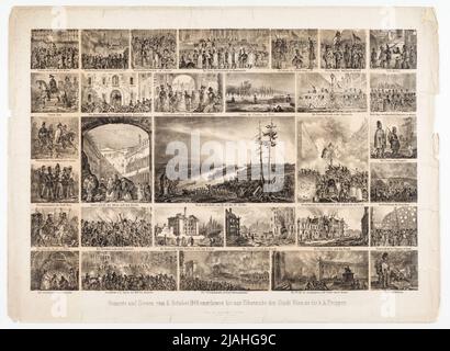 'Moments and Scenen of October 6, 1848 started to the K.K. troops until the city of Vienna was uiber.' (31 representations of scenes from October 6th to the storming of the castle gate on October 31, 1848). Franz Kaliwoda, Lithograph Stock Photo