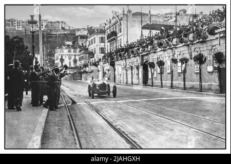 Monaco Grand Prix 1929 The first ever race with winner William Grover Williams in a Bugatti crossing the line at the Monaco Grand Prix street circuit. The 1929 Monaco Grand Prix was the first Grand Prix to be run in the Principality. It was set up by wealthy cigarette manufacturer, Antony Noghès, who had set up the Automobile Club de Monaco with some of his friends. This offer of a Grand Prix was supported by Prince Louis II, and the Monégasque driver of that time, Louis Chiron. On 14 April 1929, it became reality, when 16 invited participants turned out to race for a prize of 100,000 Francs Stock Photo