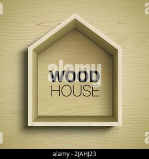 Wooden house frame on a wood texture background. Real estate modern vector banner design. Stock Vector