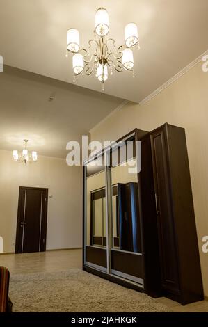 Bukovel, Ukraine February 4, 2022: hallway in one of the hotels in Bukovel, classic brown furniture. Stock Photo