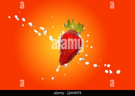 strawberries and water splashes on a bright background Stock Photo