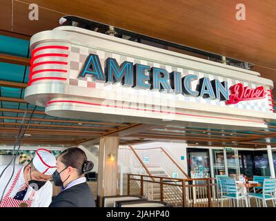 Orlando, FL USA-January 8, 2022:  The American Diner on the Norwegian Escape cruise ship. Stock Photo