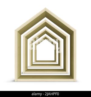 Wooden house frames standing in a perspective on a white background. Wooden townhouse vector concept. Stock Vector
