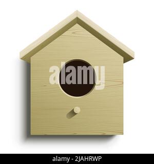 Wooden birdhouse isolated on white background. Bird house 3D vector illustration. Stock Vector