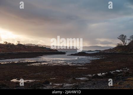 Scottish landscape - wild walk at Druimindarroch and Borrodale Beach in winter, near Arisaig, Scotland Stock Photo