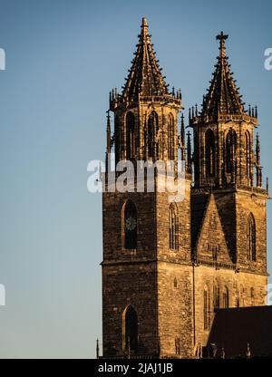Dial of Magdeburger Dom (Magdeburg Cathedral) with Blue Stock Photo