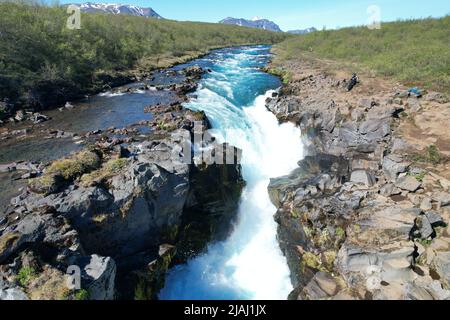 Hlaupatungufoss waterfall in Brúará river, Iceland Stock Photo