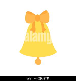 Hand drawn Bell icon with ribbon in flat style. Cartoon bell vector icon for web design isolated on white background Stock Vector