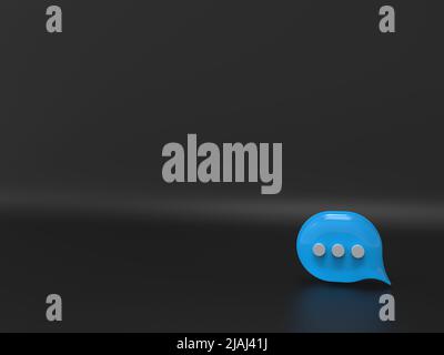 Simple speech blue bubble talk icon on black background. Background with small message icon for your texts. 3D rendering Stock Photo