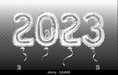 2022 silver decoration holiday on transparent background. Silver foil balloons numeral 2022. Realistic 3d vector illustration Stock Vector