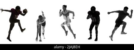 Silhouettes of different sporty people isolated on white Stock Photo