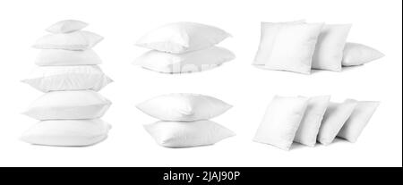 Set of many soft pillows isolated on white Stock Photo