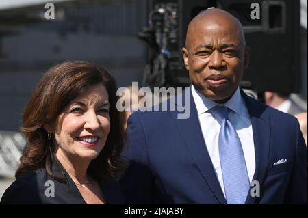 New York, USA. 30th May, 2022. (L-R) New York Governor Kathy Hochul and New New York City Mayor Eric Adams attend the Memorial Day Ceremony at the Intrepid Sea, Air and Space Museum, in New York, NY, May 30, 2022. (Photo by Anthony Behar/Sipa USA) Credit: Sipa USA/Alamy Live News Stock Photo