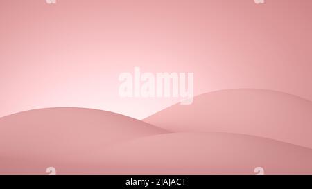 3d render, abstract minimal pink background. Smooth hills, blank desolate landscape, pure wavy surface. Modern design, clean style. Stock Photo
