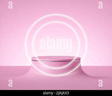 3D illustaration of a pink pastel portal with a white frame inside. Simple  geometric shapes.Cosmetic product display, podium, pedestal or platform  Stock Photo - Alamy