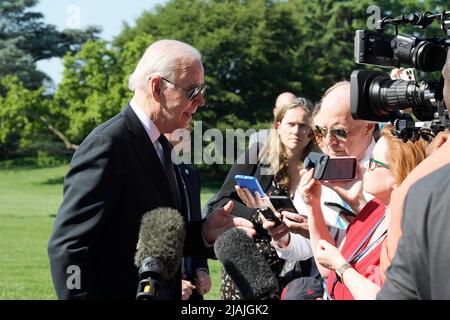 Washington, United States. 30th May, 2022. US President Joe Biden speaks with White House correspondents about Ukraine and Texas School Shooting at South Lawn/White House in Washington. Credit: SOPA Images Limited/Alamy Live News Stock Photo