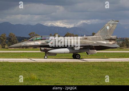 A Hellenic Air Force F-16 Fighting Falcon taxies out for a training flight. Stock Photo