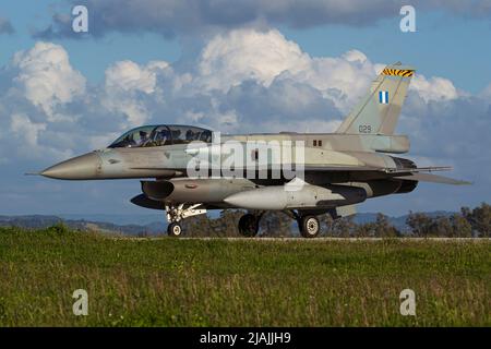 A Hellenic Air Force F-16 Fighting Falcon taxies out for a training flight. Stock Photo