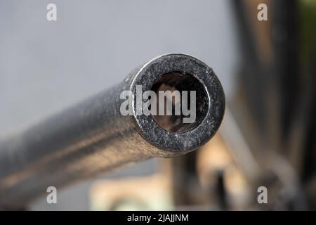 The barrel of the older cannon aims front Stock Photo