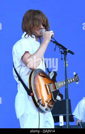 Actor and musician Joe Keery, stage name DJO, is shown performing on