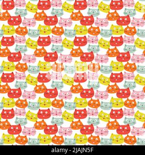 Pattern with muzzles of kittens. Vector animal illustration isolated on white background. Stock Vector
