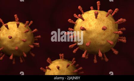 Conceptual biomedical illustration of rubeola measles virus. Stock Photo
