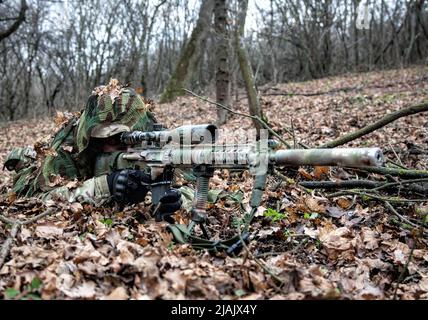 camouflaged sniper rifle with optic sight Stock Photo - Alamy