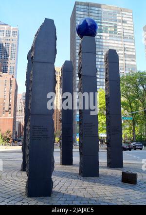 Raoul Wallenberg Monument, at United Nations Plaza, by Gustav Kraitz in collaboration with Ulla Kraitz, dedicated in 1998, New York, NY, USA Stock Photo