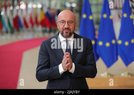 Brussels, Belgium. 30th May, 2022. President of the European Council Charles Michel attends a speacial meeting of the European Council at the European Union headquarters in Brussels, Belgium, May 30, 2022. Credit: Zheng Huansong/Xinhua/Alamy Live News Stock Photo