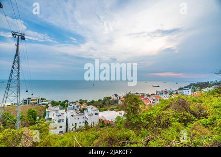 Ho May cable car and station on Nui Lon mountain in Vung Tau city and coast, Vietnam. Vung Tau is a famous coastal city in the South of Vietnam. Trave Stock Photo