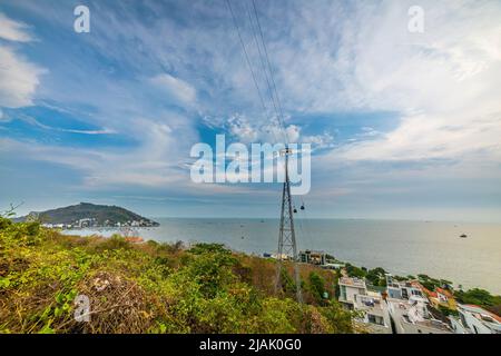 Ho May cable car and station on Nui Lon mountain in Vung Tau city and coast, Vietnam. Vung Tau is a famous coastal city in the South of Vietnam. Trave Stock Photo