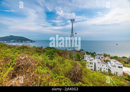 Ho May cable car and station on Nui Lon mountain in Vung Tau city and coast, Vietnam. Vung Tau is a famous coastal city in the South of Vietnam. Trave Stock Photo