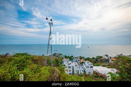 Ho May cable car and station on Nui Lon mountain in Vung Tau city and coast, Vietnam. Vung Tau is a famous coastal city in the South of Vietnam. Trave Stock Photo