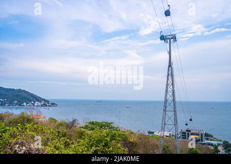 Ho May cable car and station on Nui Lon mountain in Vung Tau city and coast, Vietnam. Vung Tau is a famous coastal city in the South of Vietnam. Trave Stock Photo