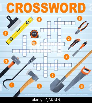 DIY and repair tools word search puzzle quiz game worksheet. Vector ...