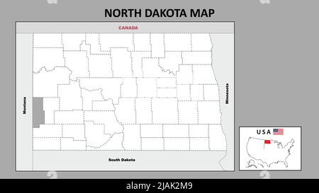 North Dakota Map. District map of North Dakota in District map of North Dakota in color with capital. Stock Vector