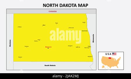 North Dakota Map. State and district map of North Dakota. Political map ...