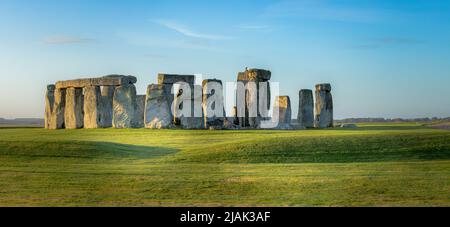 Panorama view of Stonehenge, a prehistoric and UNESCO site in England Stock Photo