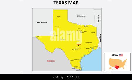Texas Map. State and district map of Texas. Political map of Texas with the major district Stock Vector