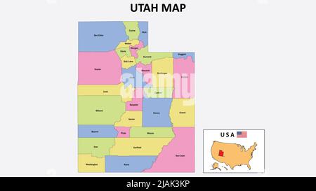 Utah Map. District map of Utah in District map of Utah. color with capital. Stock Vector