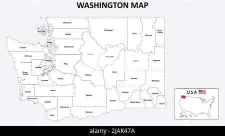 Washington Map. State and district map of Washington. Administrative map of Washington with district and capital in white color. Stock Vector