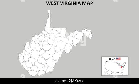 West Virginia Map. State and district map of West Virginia. Political map of West Virginia with neighboring countries and borders. Stock Vector